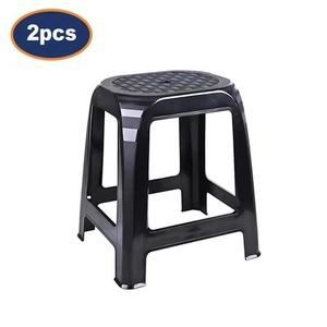 Plastic Stools Set of 2 Black Rattan Multi Purpose Seat Indoor Outdoor Stackable - Picture 1 of 3