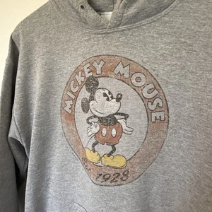 DISNEY PARKS- Mickey Mouse Retro Vintage Graphic Pullover Hoodie - Gray Size Med - Picture 1 of 4
