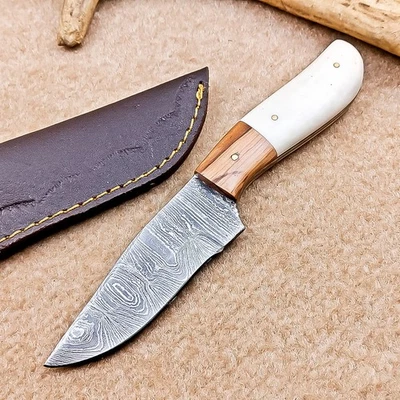 Cuchillo desollador de acero Damasco hecho a mano | 8,0" | Full Tang, funda de cuero IT-2509 Foto 1 de 4