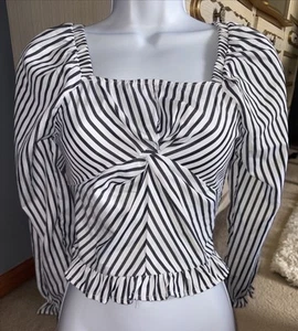$48 Habitual Kids Girls Black & White Stripe Twist Front Long Sleeve Top Sz 14 - Picture 1 of 11