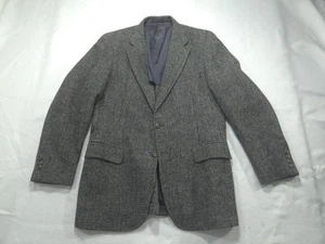 Harris Tweed Blazer Mens 46 Gray Houndstooth Sport Coat Wool Blue Scottish Hand - Picture 1 of 13