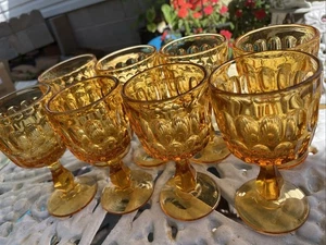 8 Vintage Fenton Colonial Amber Thumbprint 5” Wine Glasses Goblet MCM Glass - Picture 1 of 13