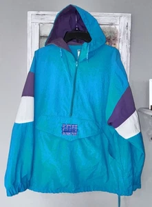 VTG 90s IOU Collection 1/2 Zip Pullover Windbreaker Jacket Hoodie Size M - Foto 1 di 9