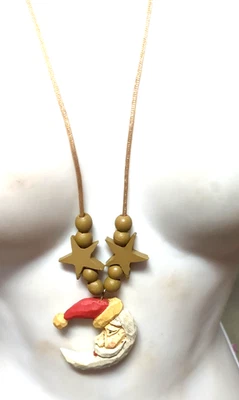 Collar de Papá Noel en forma de luna vintage estrellas y cristales cadena de latón de 32" Foto 1 de 4