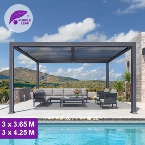 PURPLE LEAF Louvered Pergola Patio Sun Shade Shelter Adjustable Hardtop Gazebo - Picture 1 of 17