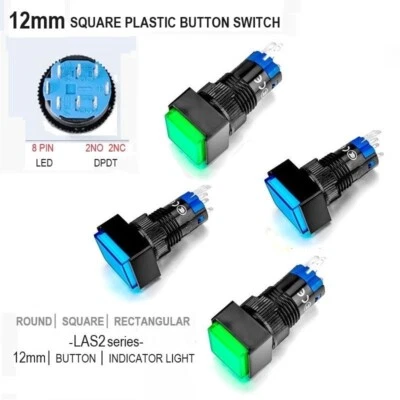 12mm DPDT Illuminated ON/OFF Rectangle Plastic Push Button Switch (LAS2J-Z) - Image 1 of 4