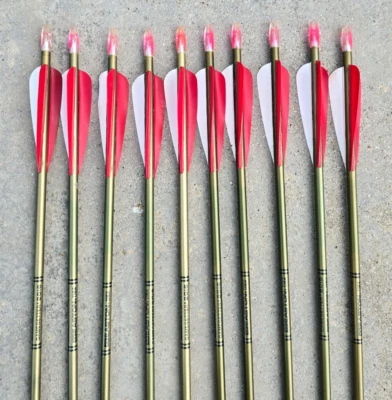 10 Easton 2016 Gamegetter 27" Aluminum Arrows 4" Red & White Vanes inserts USA - Image 1 of 4