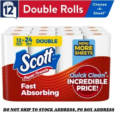 Scott Paper Towels, Choose-A-Sheet, 12 Double Rolls