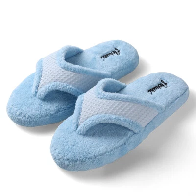 Aerusi Blue Women Cozy Open Toe Slippers Anti Slip Indoor Spa Flip Flops Size 9 - Image 1 of 4