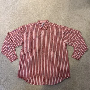 Point Zero Vintage Red White Stripe Long Sleeve Button Up Shirt Mens Size M - Picture 1 of 11