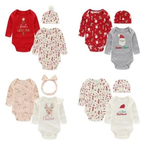 Baby Boy Girl Christmas Outfits Cartoon Print Newborn Clothes Set 3-pieces Long- - Picture 1 of 33