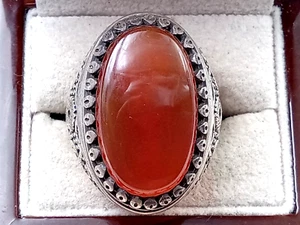 Statement ORNATE Sterling Silver & Carnelian Ring: Size 11, 23 grams - Picture 1 of 11
