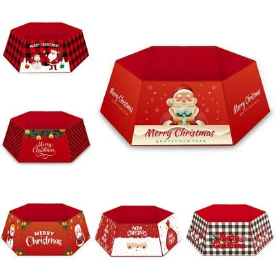 Christmas Tree Base Collar Skirt Cover Cartoon Santa Snowflakes Home Party Décor - Image 1 of 4