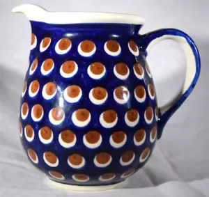 Polnische Keramik blau/braune Flecken Pfauenauge Krug signiert "AK" 5 1/2" hoch - Bild 1 von 11