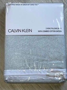 * Calvin Klein...Blumenblatt blau/grau Muster Set..2 King Kissenbezüge!! - Bild 1 von 2