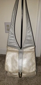 ST. MAARTEN  Silver Leather handbag purse embossed skin brass Vintage 80's - Picture 1 of 3