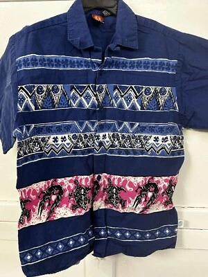 Camisa estilo surf vintage Hang Ten com botões - Vibrações retrô roupa de praia - Juventude P - Imagem 1 de 4