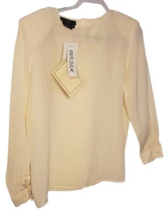 Charter Club Größe Medium creme vanille 100 % Seide LS Bluse Top Shirt Knopf neu mit Etikett - Bild 1 von 9