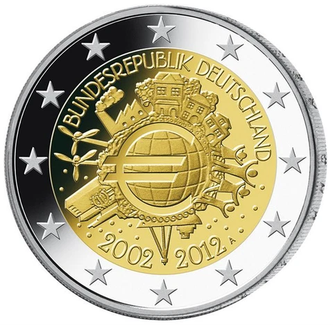2012 Germany € 2 Euro Uncirculated UNC Coin "10 Years of the Euro" - Hamburg (J) Cover