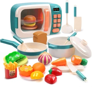 Microwave Toys Kitchen Play Set, Kids Pretend Play Electronic Oven with Play Foo - Picture 1 of 12