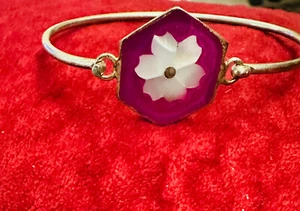 SIGNED ALPACA, Mexican sterling silver , BANGLE red with mother of pearl 7' - Picture 1 of 5
