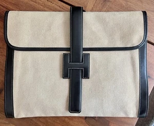 Hermès Vintage Large GM Jige Clutch Toile - Picture 1 of 13