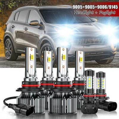 Combo 9005+9005+9145/9006 LED Headlight Fog light Bulb High Low Beam White 6500K - Image 1 of 4