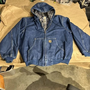 Vintage Carhartt Mens 2XL J139 Blanket Lined Denim Hooded Jacket 2XL Regular - Picture 1 of 19