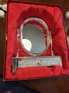 Vtg Vanity Swivel Mirror Silver Plated Table Top Jewelry Box Drawer Frame Footed - Picture 1 of 12