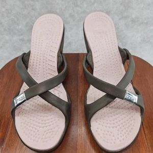 Crocs CYPRUS Wedge 3.5" Chunky Heel Sandals Brown Pink Women 7 - Picture 1 of 7