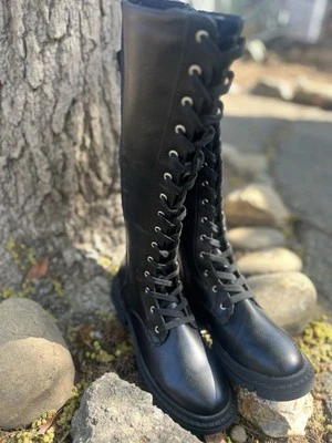 Mujeres Gruesas Botas de Plataforma con Cordones Combate Montar Botas hasta la Rodilla Foto 1 de 4