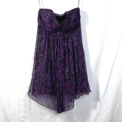 Экспресс-платье женское размер 6 фиолетовый зебра печать 100% шелк без бретелек чистый мини - Изображение 1 из 4