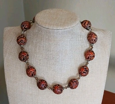 Collar de vidrio facetado con cuentas de fénix cabeza de dragón chino tallado de colección 16"  Foto 1 de 4