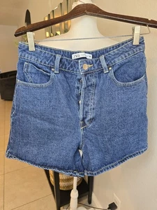 Zara Women's Blue Denim 80s/90s High Rise Jeans Shorts Size 8 - Picture 1 of 7