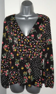 ✿LadiesOASIS black stretch floral print peplum  blouse size S(12)✿ - Image 1 of 4