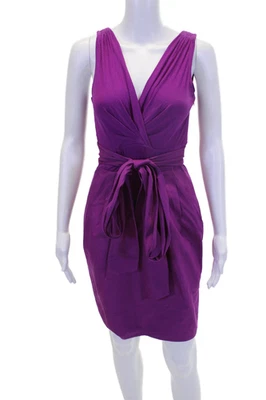 DKNY Womens Sleeveless V-neck Lined Belt A-line Mini Dress Purple Size 2 - Image 1 of 4