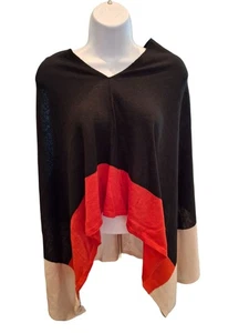 Poncho Jones New York Colorblock Negro Rojo Beige Tejido Capa OS Acogedor Boho - Imagen 1 de 7