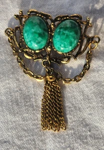 Broche prendedor vintage bisel verde pekín tono dorado - Imagen 1 de 3