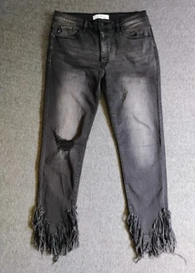Kancan Jeans Women 11/29 Black Mid Rise Raw Hem Fringe Distressed  - Picture 1 of 11