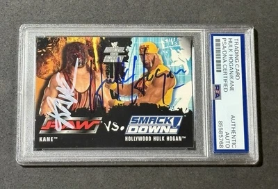 HULK HOGAN & KANE 2002 FLEER WWE RAW VS. SMACKDOWN! SIGNED AUTO CARD PSA/DNA - Image 1 of 2