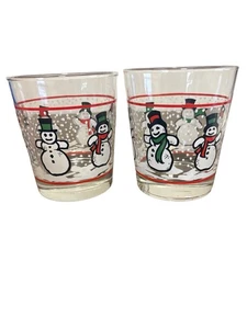 Vintage Weihnachten Winter Tassen Gläser Schneemänner Schneemann Libbey Lowball 2er Set - Bild 1 von 6