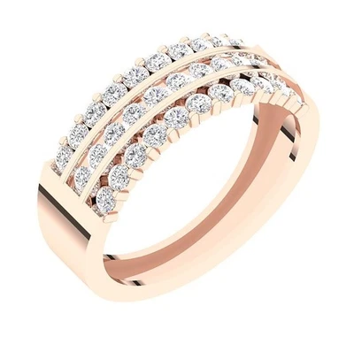 Anillo de boda de aniversario de oro rosa de 14 quilates con diamantes genuinos de 0,90 quilates cultivado en laboratorio VVS F Foto 1 de 4