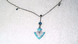 Belly Chain Blue Crystal Rhinestone Fan Belly Button Ring Jewelry Dancer Sexy - Imagen 1 de 3