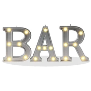 Silver Lighted 'BAR' Marquee Sign - 4.21" Tall, Indoor Decor - Picture 1 of 5