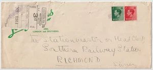 1936 DEC 29 KEVIII FRANCOBOLLI & FERROVIA DEL SUD 3d FRANCOBOLLO PACCO WATERLOO RICHMOND - Foto 1 di 3