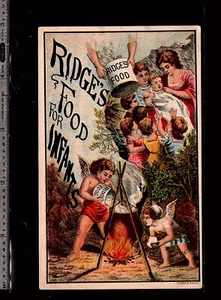 Antigua tarjeta comercial victoriana Ridge's Food for Infants de la década de 1880 - Imagen 1 de 2