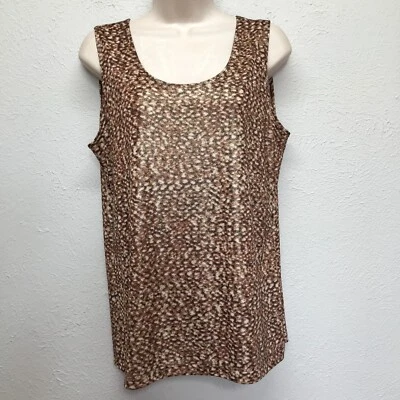 Chicos Travelers Tank Top Size 2 Brown Gold Animal Print Scoop Neck L Stretch 12 - Image 1 of 4