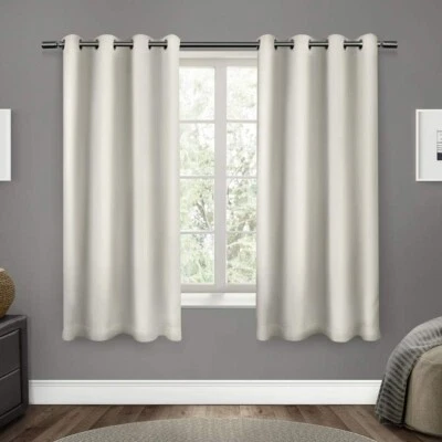 2 Sateen Twill Woven Blackout Grommet Top Curtain Panel, White, Size 52"x63" - Image 1 of 4