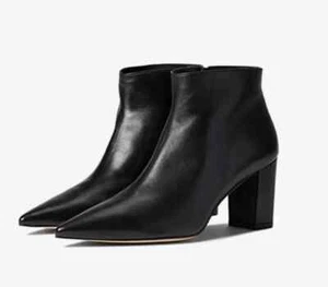 Stuart Weitzman Stuart 75 Boots Women's 9 Black Leather Side Zip Bootie KHD1972 - Picture 1 of 8
