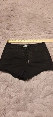 Pantalones Cortos Refuge Mujeres Negros Algodón Con Cordones LiteHearted Denim Rip Corte Talla 0 Foto 1 de 4